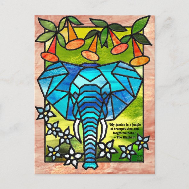 Cartes postales éléphant en vitrail (Devant)
