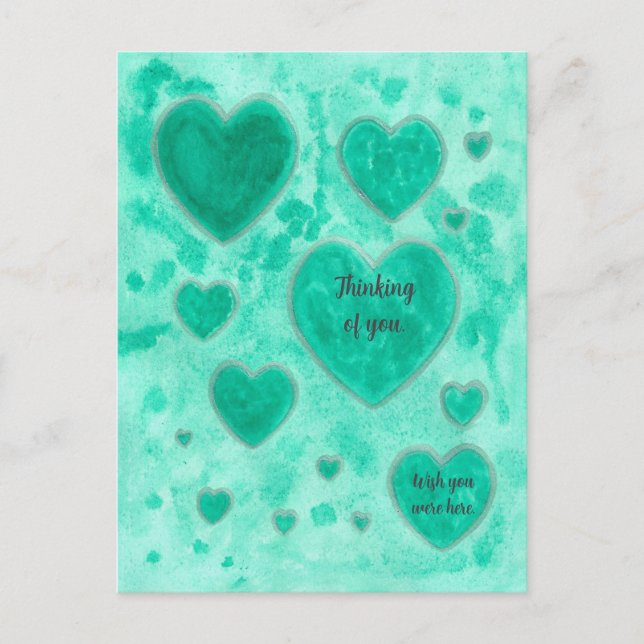 Cartes postales Emerald Green Hearts, Aquarelle pe (Devant)