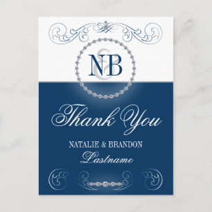 Cartes postales en argent bleu marine Merci