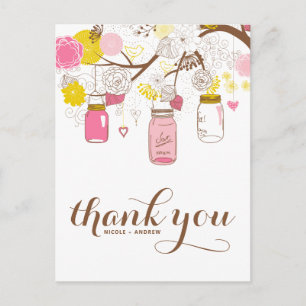 Cartes postales en Merci Floral rose et jaune