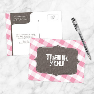 Cartes postales en toile rose En vichy Merci