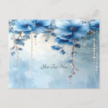 Cartes postales Fleurs bleues et perles