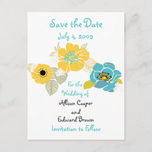 Cartes postales florales à save the date couleurs 