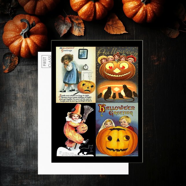 Cartes postales grandes pour enfants avec citrouil (Vintage Halloween Women Montage Large Postcard)