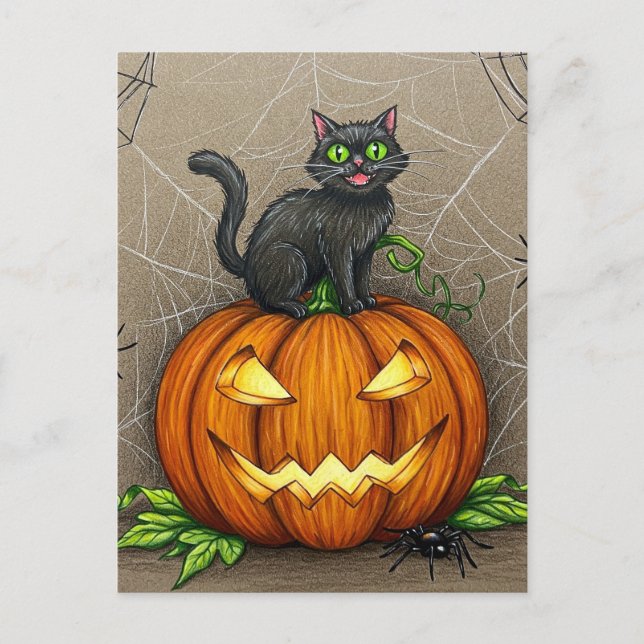 Cartes postales Halloween citrouille araignées cha (Devant)