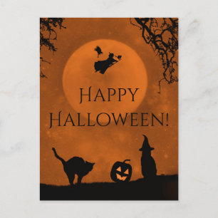 Cartes postales Halloween sorcières et chats noirs