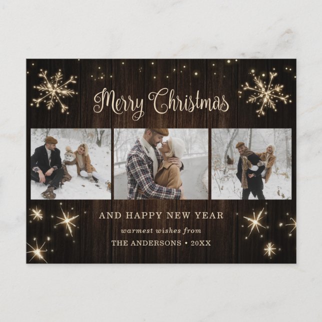 Cartes postales Joyeuses de Noël Rustic Wood 3 Pho (Devant)