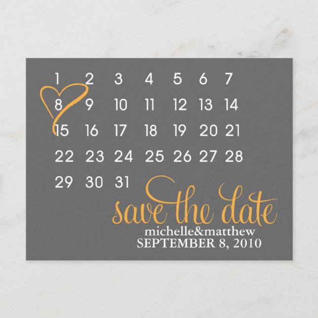 Cartes postales Mariage Calendrier {orange} (Devant)