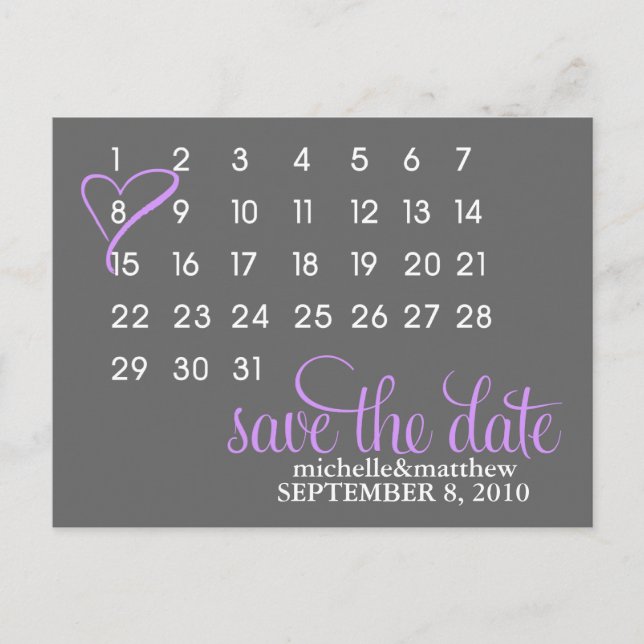 Cartes postales Mariage Calendrier {violet} (Devant)