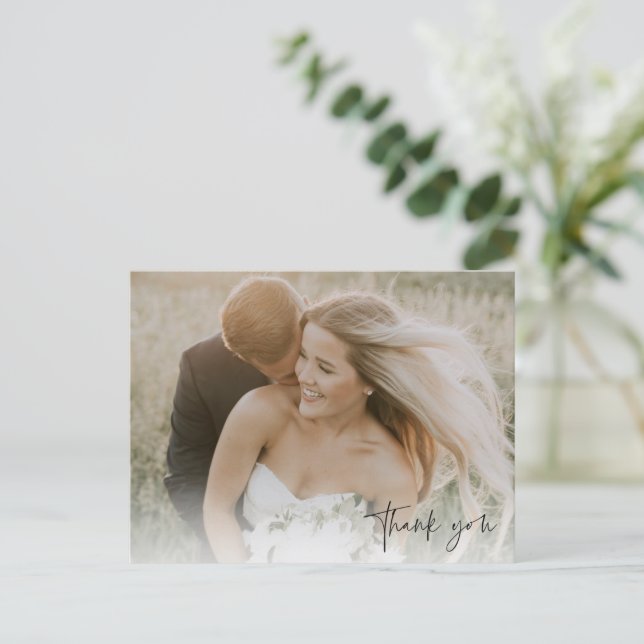Cartes postales mariage Merci de script photo (Debout devant)