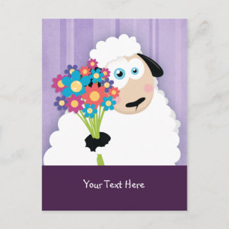 Cartes postales Mignonne Blushing Sheep Holding Fl