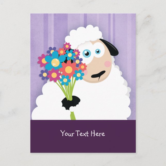 Cartes postales Mignonne Blushing Sheep Holding Fl (Devant)