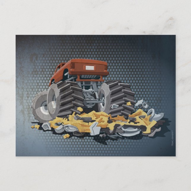 Cartes postales Monster Truck Crushed Car Grunge (Devant)