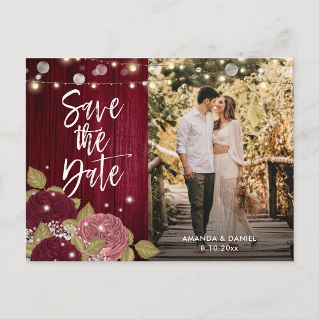 Cartes postales photo Burgundy Blush Pink Save The (Devant)