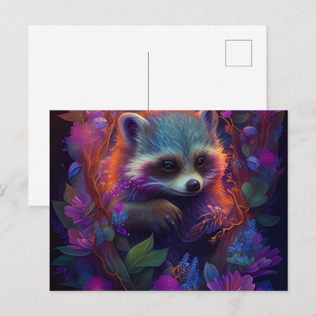 Cartes Postales Raccoon Mauve (Devant / Derrière)