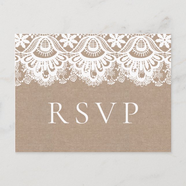 Cartes postales RSVP Burlap and Lace Wedding, Rust (Devant)