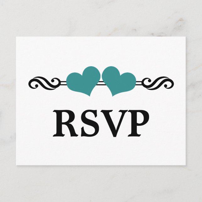 Cartes postales RSVP Coeurs Élégants, Turquoise (Devant)
