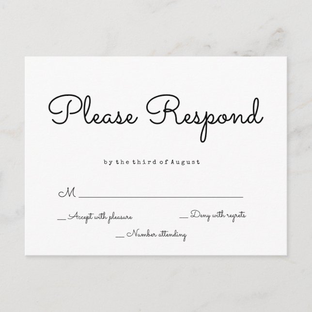 Cartes postales rsvp de mariage à réponse simple (Devant)