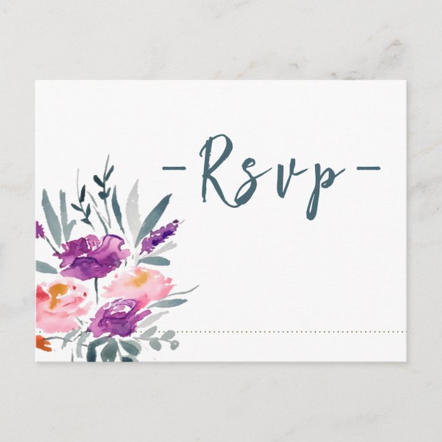 Cartes postales RSVP de mariage aux fleurs d'aquar (Devant)