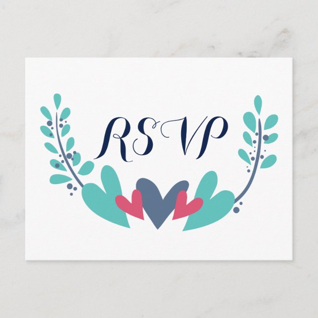 Cartes postales RSVP de mariage Coeurs et vignes (Devant)