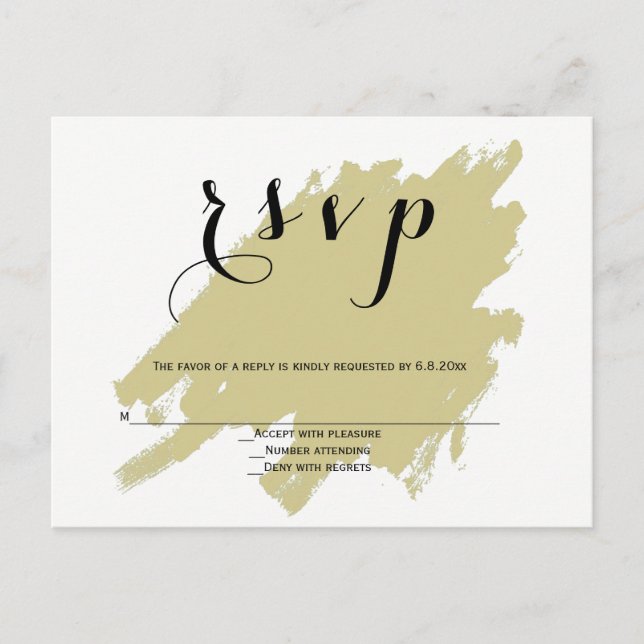 Cartes postales rsvp de mariage de peinture or mod (Devant)