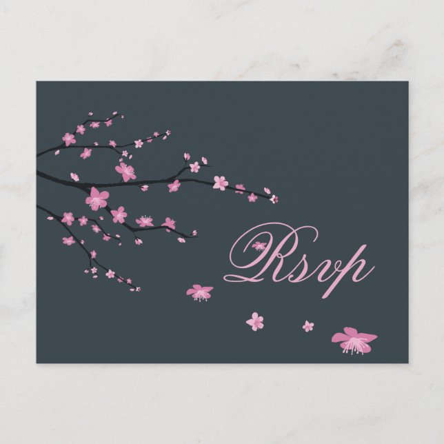 Cartes postales RSVP de mariage en fleurs de ceris (Devant)