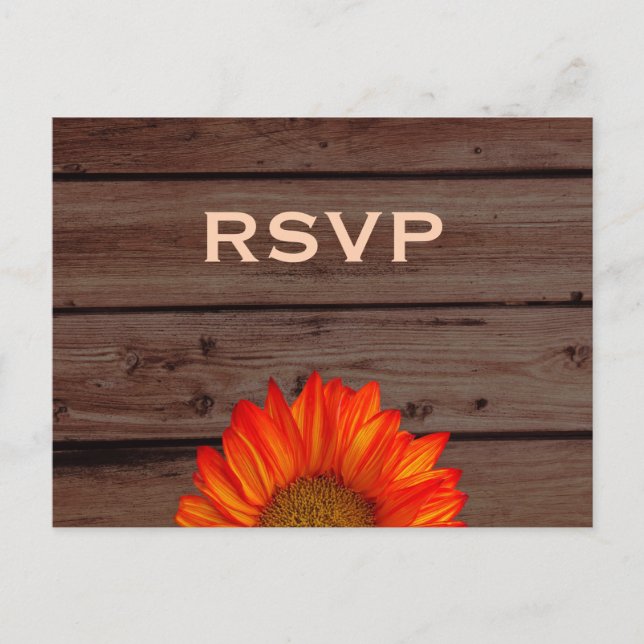 Cartes postales RSVP de mariage rustique tournesol (Devant)
