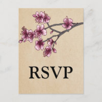 Cartes postales RSVP en fleurs de cerisier rose Vi