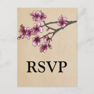 Cartes postales RSVP en fleurs de cerisier rose Vi