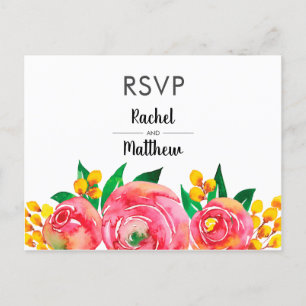 Cartes postales RSVP florales rose et jaune