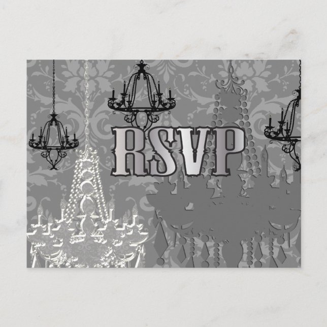 Cartes postales RSVP gris, noir et argent (Devant)