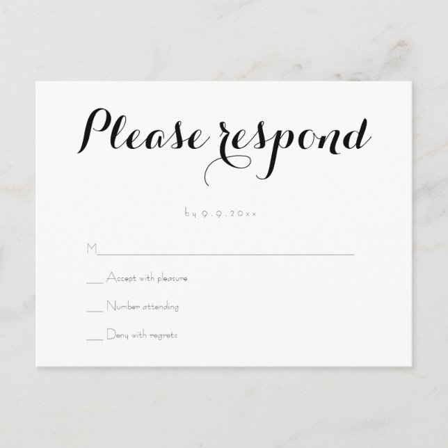 Cartes postales rsvp mariage simples et élégantes (Devant)