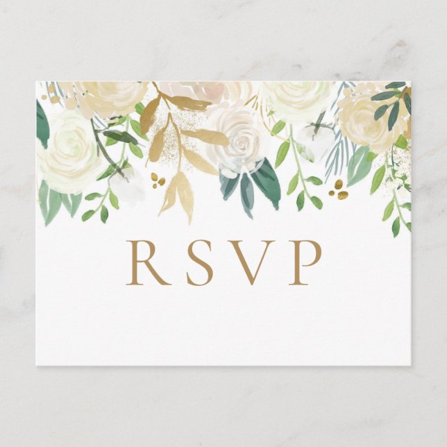Cartes postales RSVP pour mariage aux fleurs d'or  (Devant)