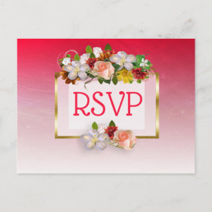Cartes postales RSVP pour mariage floral rouge et 