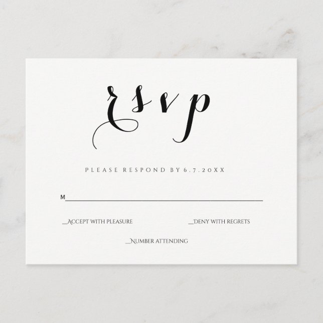 Cartes postales rsvp pour mariage moderne simple e (Devant)