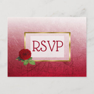 Cartes postales RSVP pour mariage Rose rouge et or