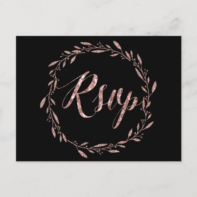 Cartes postales RSVP Rose Gold Foil Wreath Black (Devant)