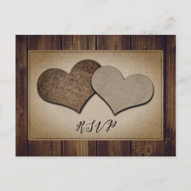 Cartes postales RSVP Rustic Wood Burlap (Devant)