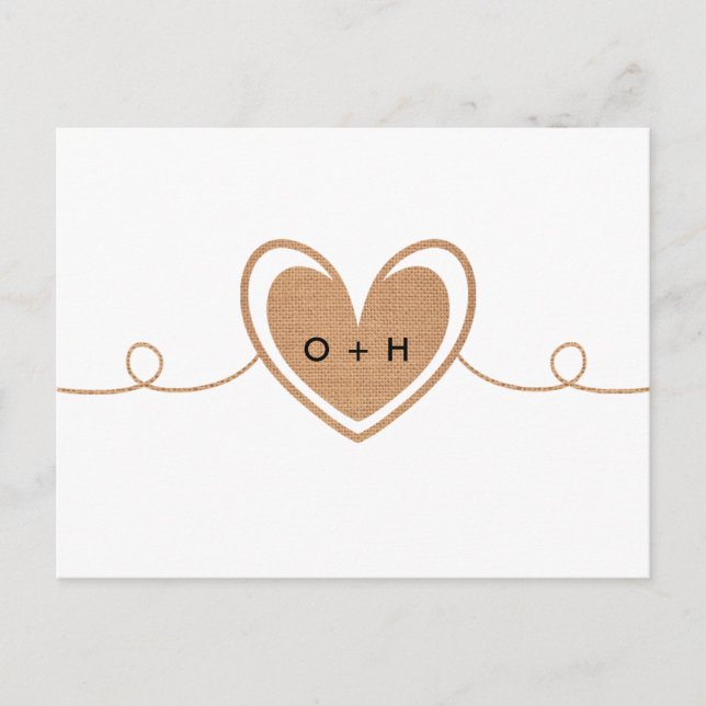 Cartes postales Rustique Burlap Monogram Heart RSV (Devant)