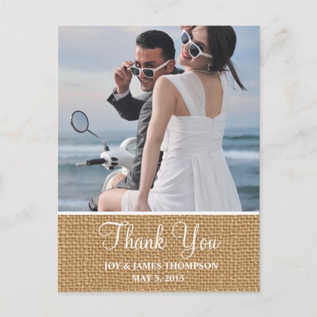 Cartes postales Rustiques Merci Burlap Mariage (Devant)