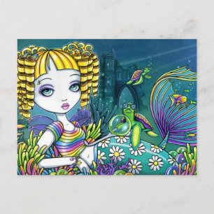 Cartes postales "Sandy" Rainbow Sea Turtle Mermaid