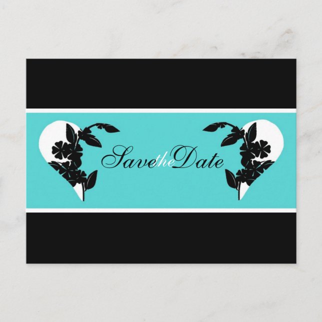 Cartes postales "Save the Date" avec cœurs turquoi (Devant)
