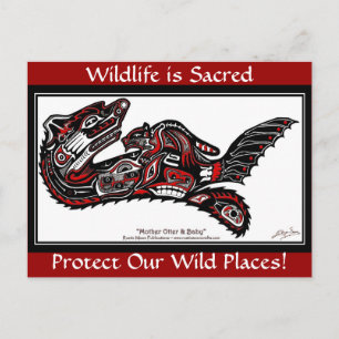 CARTES Postales SEA OTTER & BABY (Haida Styled)