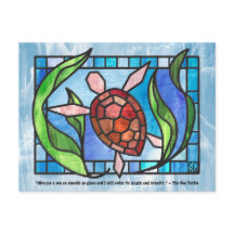 Cartes postales Tortue de mer en verre coloré