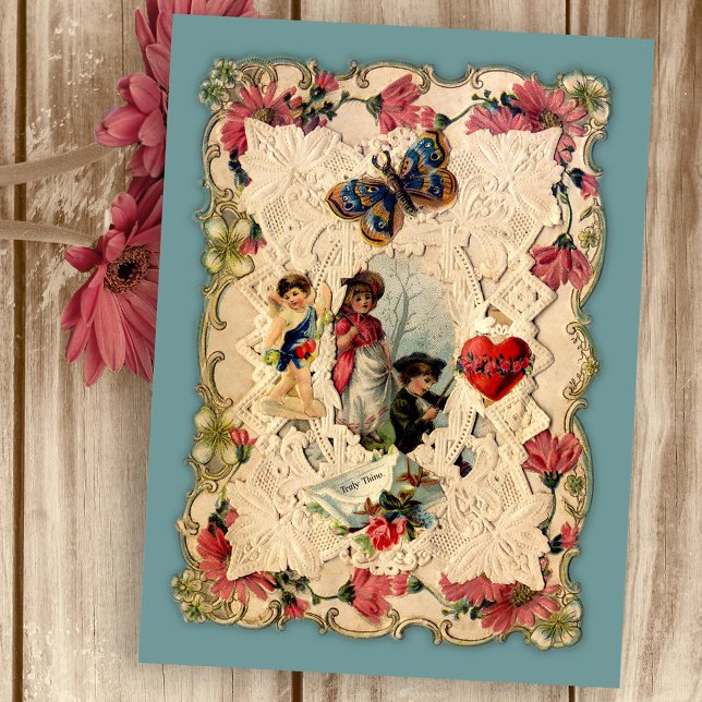 Cartes postales Valentine Coeurs et Fleurs vintage (Créateur téléchargé)