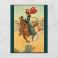 Cartes postales - Valentine cowgirl cheval lasso c