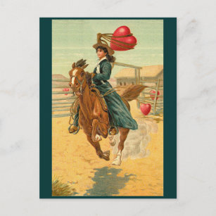 Cartes postales - Valentine cowgirl cheval lasso c