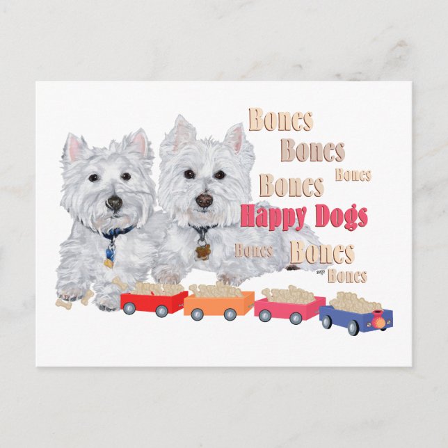 Cartes postales Westies avec Train d'Os (Devant)