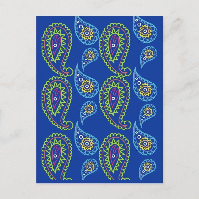 CARTES POSTCARDS Electric Blue Paisley pour les él (Devant)