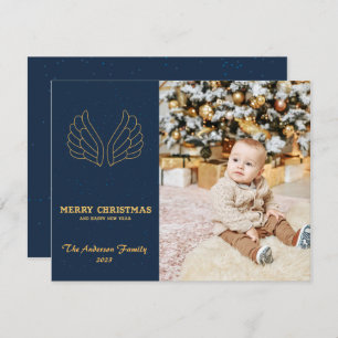 Cartes Pour Fêtes Annuelles С Noël bleu or ailes d'ange famille photo